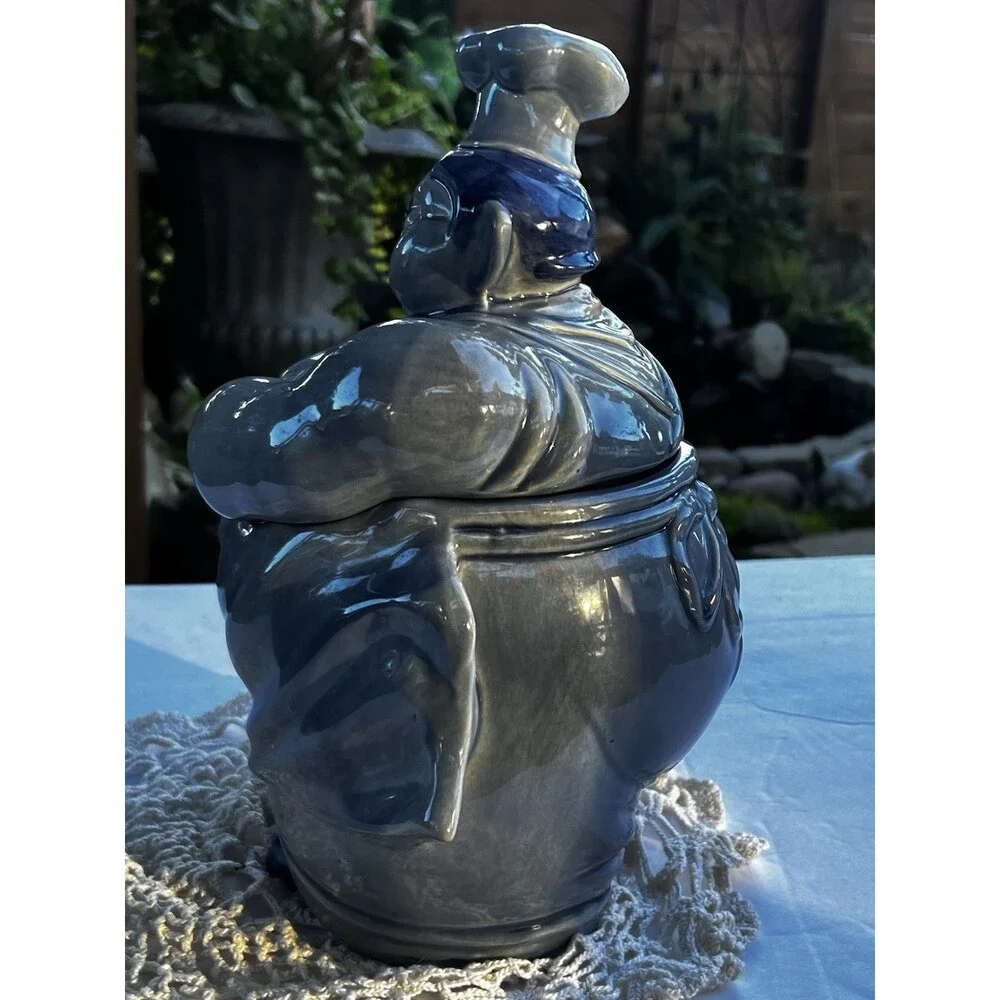 Vintage 1940's Red Wing Pottery Chef Pierre Cookie Jar *Rare Blue Color